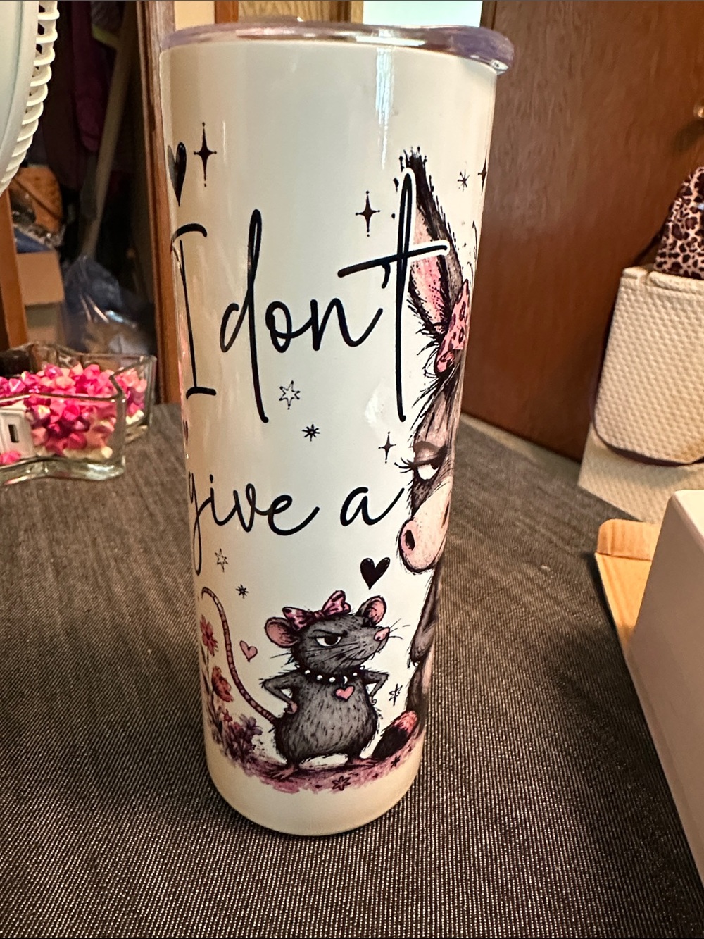 Source Unknown White Tumbler with Pink and Black Character Art